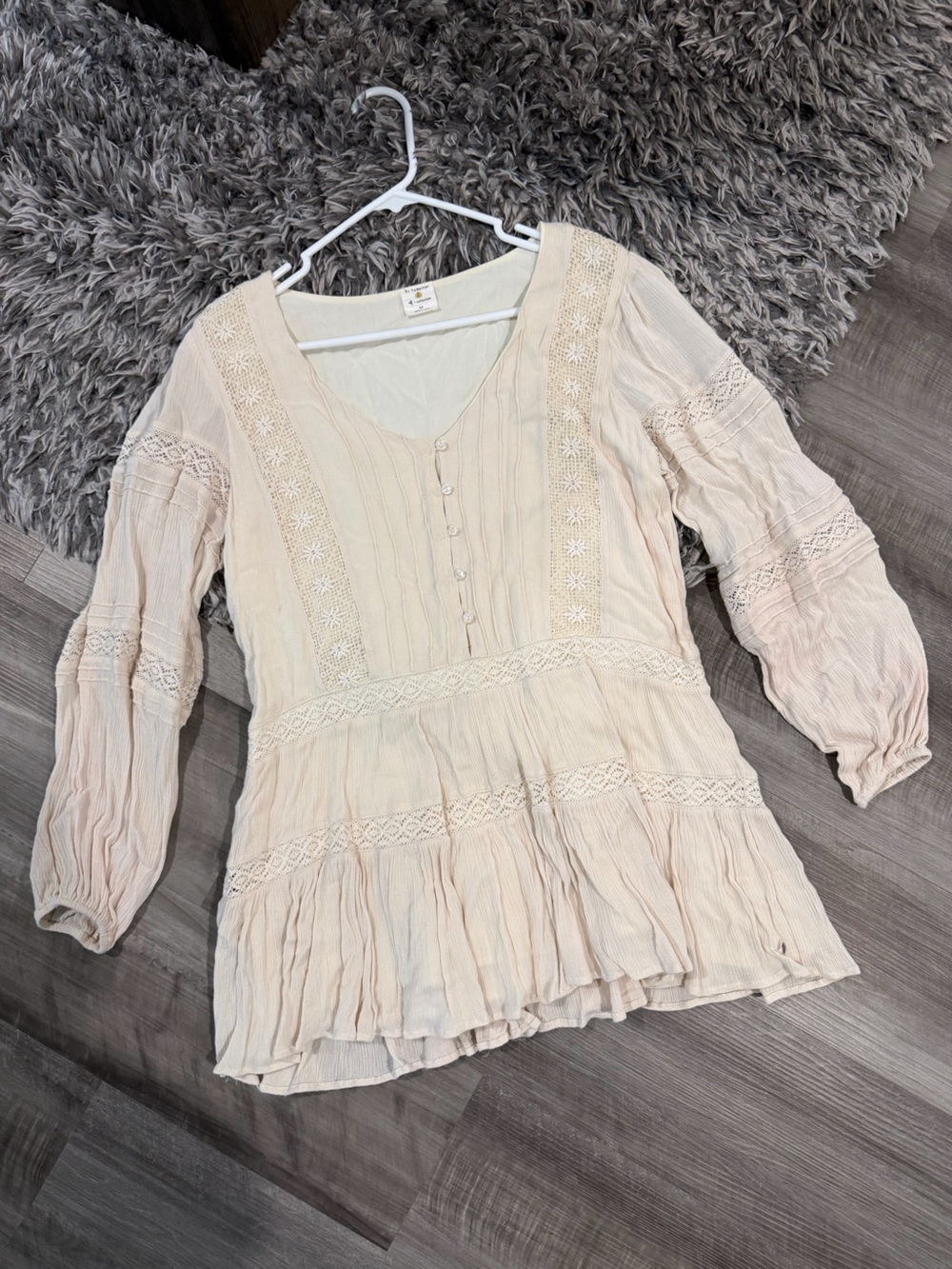 By Together Cream Boho Lace Peasant Blouse